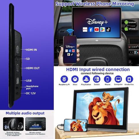 14 بوصة Android12 4K مسند فيديو مشغل مع USB ، HDMI داخل/خارج ، بطاقة SD ، مقبس سماعة الرأس ، مشغل فيديو محمول مع شاشة تعمل باللمس مع Bluetooth ، FM و 2G RAM+32G （2PCS） in Kuwait