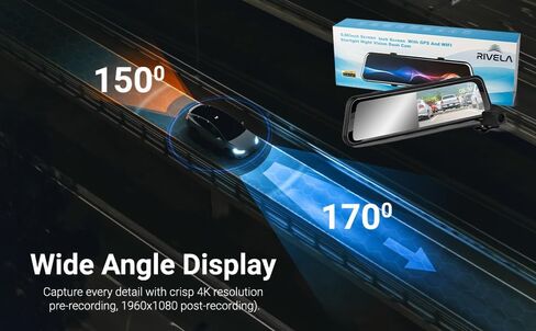 4k Mirror Dash Cam with GPS & Night Vision-10'' Touchscreen Rearview Camera for Cars & Trucks, Front & Rear Dash Cam, Loop Recording, G-Sensor, 170° Wide Angle, Easy Installation in Saudi Arabia