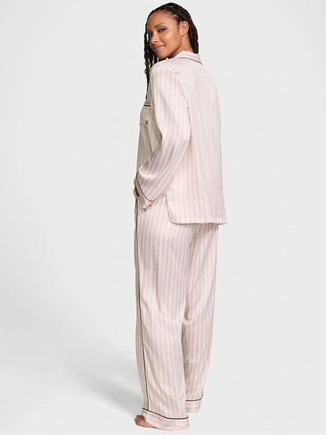 Victoria's Secret Satin Pajama Set, Long Sleeve Button Down & Pant Set, Sleepwear for Women, Black (L) in Kuwait