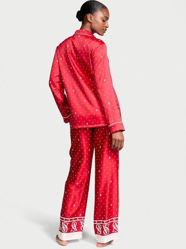 Victoria's Secret Satin Pajama Set, Long Sleeve Button Down & Pant Set, Sleepwear for Women, Black (L) in Kuwait
