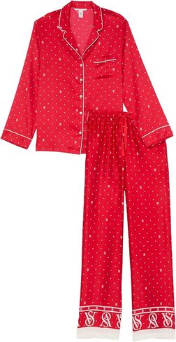 Victoria's Secret Satin Pajama Set, Long Sleeve Button Down & Pant Set, Sleepwear for Women, Black (L) in Kuwait