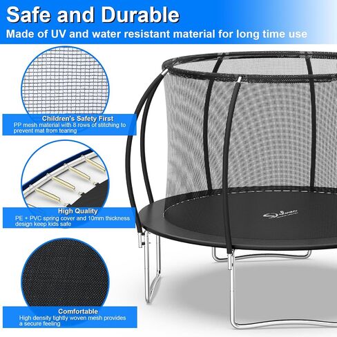 Simple Deluxe Trampoline for Kids with Safety Enclosure Net Wind Stakes 400LBS Weight Capacity 12FT Recreational Trampolines with Ladder Black Outside Net in Saudi Arabia