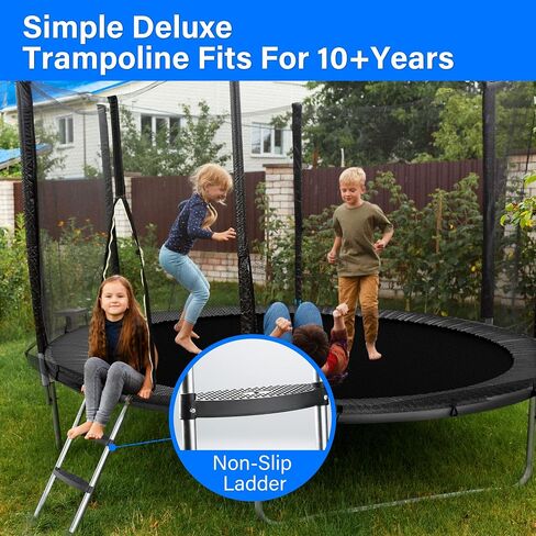 Simple Deluxe Trampoline for Kids with Safety Enclosure Net Wind Stakes 400LBS Weight Capacity 12FT Recreational Trampolines with Ladder Black Outside Net in Saudi Arabia