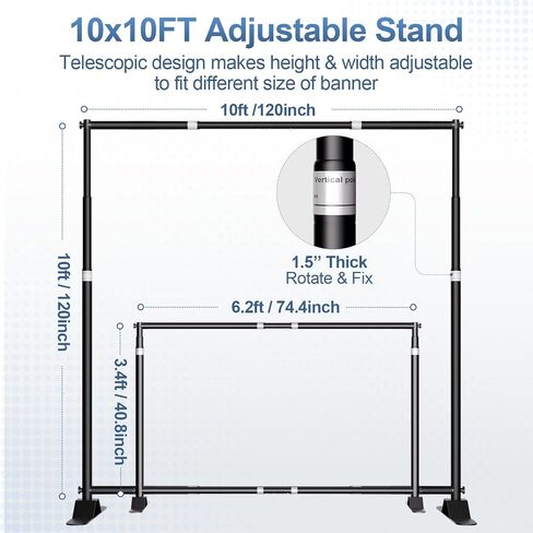 10 x 8FT Backdrop Banner Stand, Heavy Duty Adjustable Photo Background Support Stand Kit for Photo Booth, Parties, Exhibition, Trade Show, Wedding in Kuwait