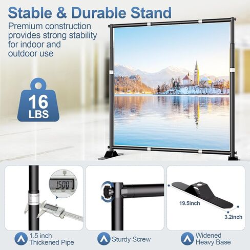 10 x 8FT Backdrop Banner Stand, Heavy Duty Adjustable Photo Background Support Stand Kit for Photo Booth, Parties, Exhibition, Trade Show, Wedding in Kuwait