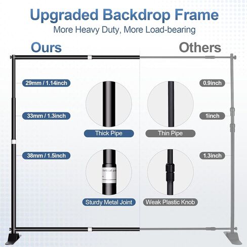 10 x 8FT Backdrop Banner Stand, Heavy Duty Adjustable Photo Background Support Stand Kit for Photo Booth, Parties, Exhibition, Trade Show, Wedding in Kuwait