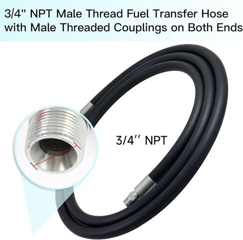 3/4 Inch ID Fuel Transfer Hose Length 20 FT W/Dual NPT Threads Connecter (NPT Male Fittings Size 3/4 Inch & 3/4 Inch) for Fuel Pump & Dispensing Diesel Fuel,Gasoline,Kerosene Biodiesel in Kuwait