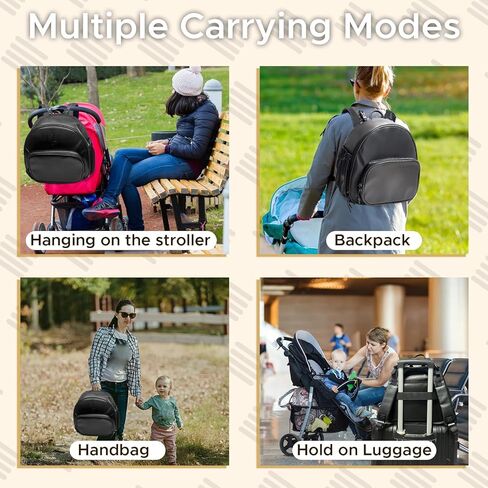 حقيبة ظهر للحفاضات، حقيبة حفاضات صغيرة مع وسادة تغيير الحفاضات، حقائب ظهر للأطفال للأم، حقائب حمل صغيرة للسفر مع جيوب معزولة، أشرطة عربة الأطفال، خفيفة الوزن، أسود in Kuwait