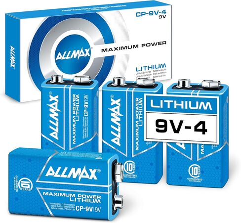 Allmax 9V Lithium Batteries (4 Count) – Longest Lasting, Leakproof, 10-Year Shelf Life, Ultimate Performance – Perfect for Smoke Detectors (9 Volt) in Kuwait