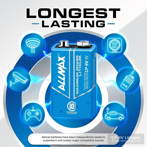 بطاريات Lithium Allmax 9V (4 عدد)-أطول مدة تدوم ، مقاومة للتسرب ، مدتها 10 سنوات ، الأداء النهائي-مثالية للكشف عن الدخان (9 فولت) in Saudi Arabia