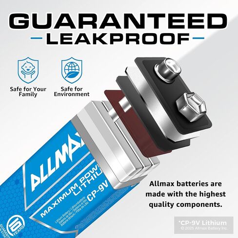 بطاريات Lithium Allmax 9V (4 عدد)-أطول مدة تدوم ، مقاومة للتسرب ، مدتها 10 سنوات ، الأداء النهائي-مثالية للكشف عن الدخان (9 فولت) in Saudi Arabia