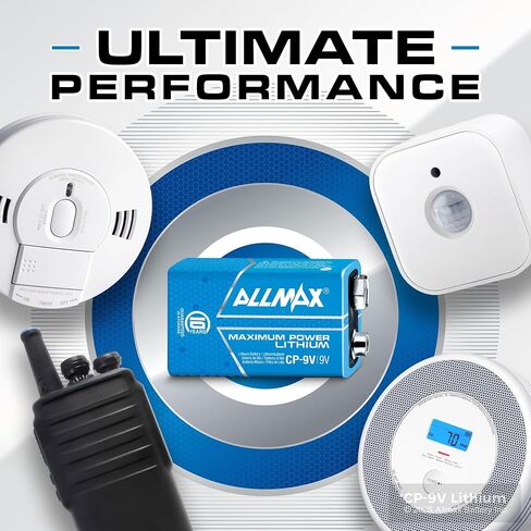بطاريات Lithium Allmax 9V (4 عدد)-أطول مدة تدوم ، مقاومة للتسرب ، مدتها 10 سنوات ، الأداء النهائي-مثالية للكشف عن الدخان (9 فولت) in Saudi Arabia