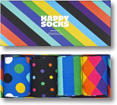 جوارب Happy Socks Premium Crew للرجال والنساء، مصنوعة من مادة Tencel المستدامة - متعددة الألوان - مقاس 9-11 - علبة هدايا مكونة من 4 قطع in Kuwait