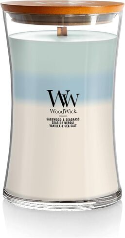 WoodWick Medium Hourglass Candle, Oceanic - Premium Soy Blend Wax, Pluswick Innovation Wood Wick, Made in USA, Multicolor, 9.7 oz. in Saudi Arabia