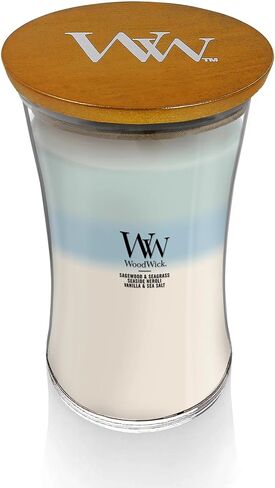 WoodWick Medium Hourglass Candle, Oceanic - Premium Soy Blend Wax, Pluswick Innovation Wood Wick, Made in USA, Multicolor, 9.7 oz. in Saudi Arabia