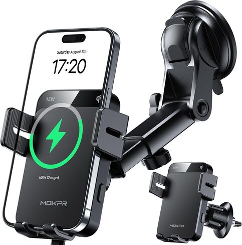 MOKPR Wireless Car Charger, 15W Auto Clamping Car Charger Dash Windshield Air Vent Phone Holder Compatible with iPhone 16 15 14/13/13 Pro/12 pro/12/11/X/8, Samsung S24/S23/S22 in Saudi Arabia
