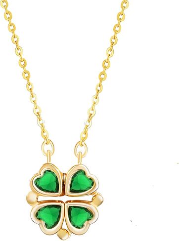 Green 4 Leaf Clover Necklace for Women, Lucky Pendant Chain Necklace Jewelry (rotate) in Kuwait