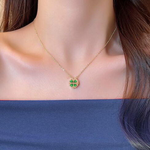 Green 4 Leaf Clover Necklace for Women, Lucky Pendant Chain Necklace Jewelry (rotate) in Kuwait
