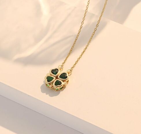 Green 4 Leaf Clover Necklace for Women, Lucky Pendant Chain Necklace Jewelry (rotate) in Kuwait