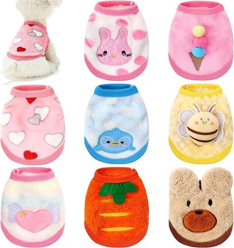 8 Pieces Warm Pet Shirts for Dog Rabbit Cat Puppy Bunny Clothes with Caterpillar Horse Star Pattern Cute Soft Flannel Pet Sweater Comfortable Pet Costume Boy Girl Kitten Puppy Chihuahua Animals (XXS) in Saudi Arabia