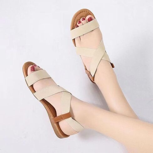 Women's Elastic Ankle Strap Flat Sandals Summer Open Toe Dress Sandals Cute Strappy Gladiator Sandals in Saudi Arabia