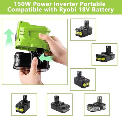 150W Phone Charger Adapter for Milwaukee M18 18V, URUN DC 18V to AC 120V Power Inverter Generator, Top Off Inverter Power Supply for Milwaukee with USB Port & LED Light & AC Outlet(No Battery) in Saudi Arabia