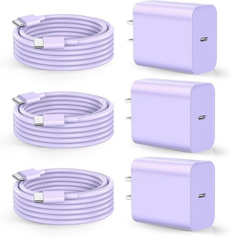 Dayaoncy Compatible with iPhone 16/15 Charge Fast Charging, 20W USB C Wall Charger with 3Pack 10FT USB C Cable, Type C Fast Charger Compatible with Phone/Android/Phone/Samsumg/Pad Yellow Blue Pink in Saudi Arabia