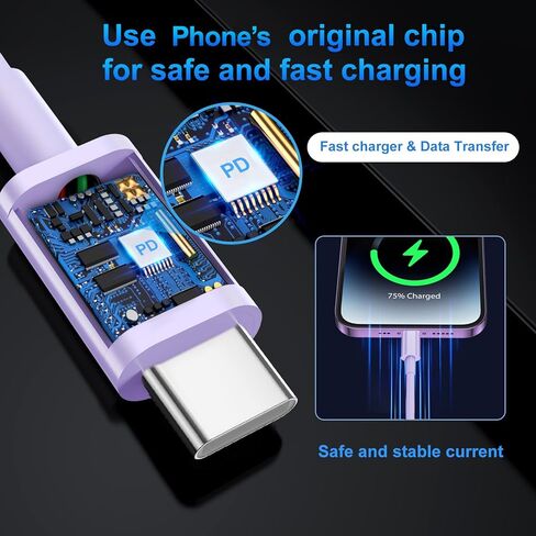 Dayaoncy Compatible with iPhone 16/15 Charge Fast Charging, 20W USB C Wall Charger with 3Pack 10FT USB C Cable, Type C Fast Charger Compatible with Phone/Android/Phone/Samsumg/Pad Yellow Blue Pink in Saudi Arabia