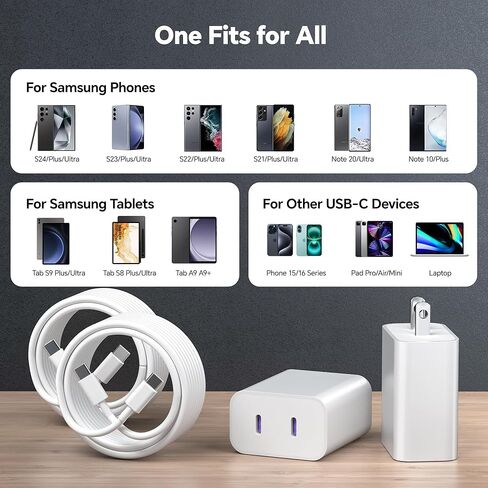 Dayaoncy Compatible with iPhone 16/15 Charge Fast Charging, 20W USB C Wall Charger with 3Pack 10FT USB C Cable, Type C Fast Charger Compatible with Phone/Android/Phone/Samsumg/Pad Yellow Blue Pink in Kuwait