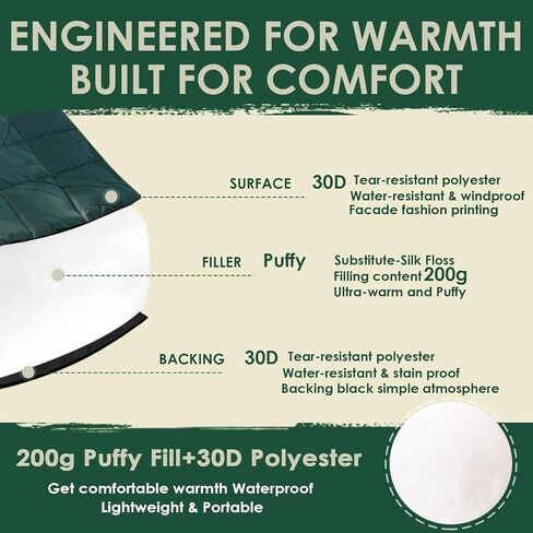 Puffy Camping Blanket Packable Waterproof Camping Blankets for Cold Weather Large Outdoor Blanket Warm Lightweight Hiking Blanket Down Alternative Puffy Blanket 78" x 55" in Saudi Arabia