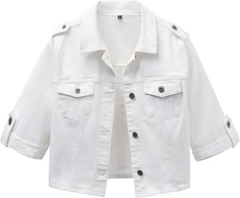 جاكيت Anienaya نسائي قصير الأكمام قابل للتمدد من قماش الدنيم بأزرار سفلية للصيف، جاكيت جينز قصير لسائقي الشاحنات in Kuwait