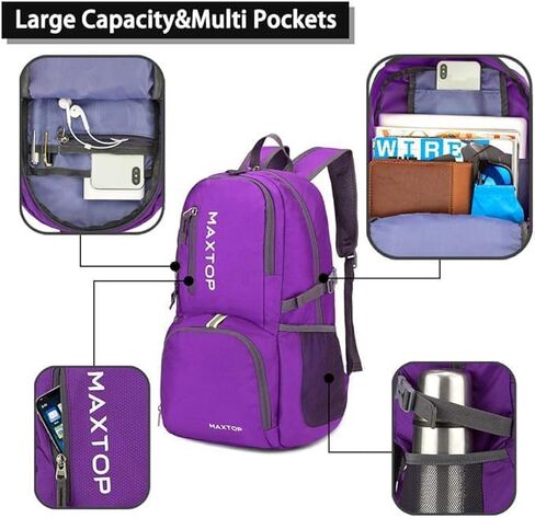 حقيبة ظهر MAXTOP 40/50L خفيفة الوزن قابلة للتعبئة للتنزه والسفر والتخييم ومقاومة للماء وقابلة للطي للسفر في الهواء الطلق in Kuwait