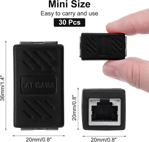 MECCANIXITY 30 Pack RJ45 Ethernet Coupler, Female to Female Cat6 Coupler Ethernet Extension Adapter Network Connector for Cat8/Cat7/Cat6/Cat5e/Cat5,Black in Saudi Arabia