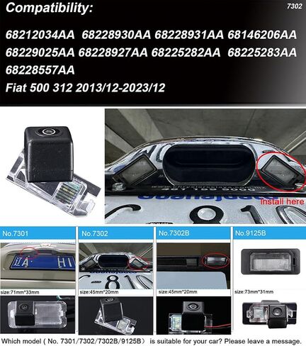 HD Auto Vehicle 170°Rear View Parking Aid Reversing System Backup Car Reverse Camera Compatible with Fiat 500 312 (OEM 68212034AA 68228930AA 68228931AA 68146206AA,68229025AA 68228927AA 68225282AA) in Saudi Arabia