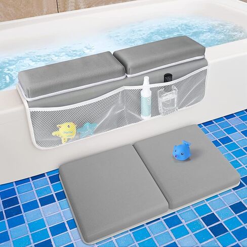 Bath Kneeler and Elbow Kneeling Rest Pad for Baby Bathing Parents, Comfortable Extra Thick Bath Kneeler Pad for Bathtub, Non Slip Pad Baby Bath Essentials with Bath Toy Storage for Tub-Grey in Saudi Arabia