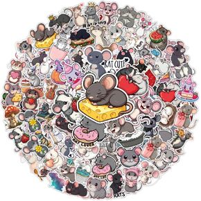 64pcs Rat Stickers, Mouse Sticker Waterproof Decals for Water Bottles Laptop Luggage Computer Scrapbooking Teens Adults Girls Kids Funny Party Birthday Decorations