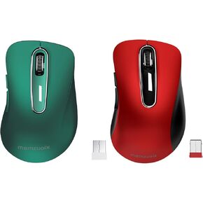 memzuoix 2.4G Wireless Mouse, Cordless Computer Mice Wireless Mouse for Laptop, Desktop, PC, MacBook- 2 Pack (Red + Dark Green)