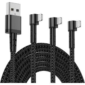 3Pack 90 Degree iPhone Charger 6ft, Nylon Right Angle 6 Foot Apple iPhone Charging Cable, Apple MFi Certified 6 Feet Lightning Cord Long for Apple iPhone 14 Pro Max/13 Pro/12/11/11Pro/11Max/XS/XR/8