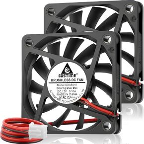 GDSTIME Slim 60mm x 10mm 12V Fan 2Pin Dual Ball Bearing DC Brushless Cooling Fans 60x60x10mm for 3D Printer Power Supply, 2-Pack