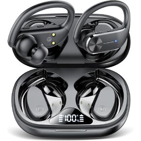 Ear Buds Wireless Earbuds Bluetooth 5.3 HiFi Stereo Running Headphones 68Hrs Playtime Over Ear Headphones with Earhooks for Sport, LED Digital Display IPX7 Waterproof Usb C for Running/Workout