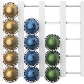 Adhesive Coffee Pod Holder for Nespresso VertuoLine, Holds 20 Capsules - Wall or Cabinet Mounted Coffee Capsule Rack with Strong 3M Adhesive Strips, Vertical or Horizontal Mount
