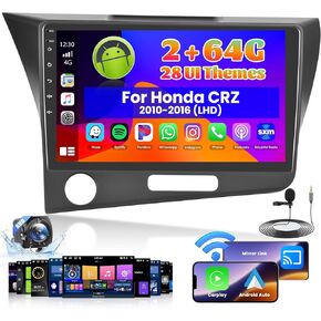 Car Radio for Honda CRZ 2010-2016: [2G+64G] 9 inch Car Stereo with Wireless Carplay Android Auto, Touch Screen Upgrade for Honda CRZ with FM RDS Mirror Link 28UI + Backup Camera