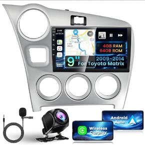 Car Radio for Toyota Matrix 2009-2014 Head Unit with Wireless Carplay&Android Auto, 4+64GB Android 13 IPS HD Car Stereo Support Bluetooth Voice Control WiFi GPS Navigation DSP FM SWC