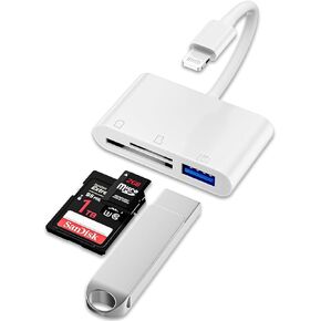 iPhone SD Card Reader, Rombica Lightning to Micro SD TF Memory Card Reader, 3-in-1 USB Camera Card Reader Adapter Trail Game Camera Card Viewer for iPhone 14/13/12/11/XR/XS/SE/8/7, iPad, Plug & Play