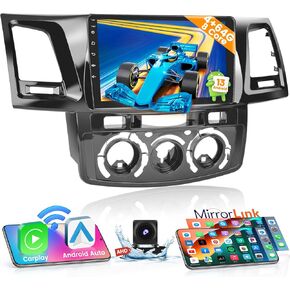 8 Core 4+64GB Wireless Carplay Stereo for 2005-2014 Toyota Fortuner Hilux Android Radio, Hikity 9'' Touch Screen Hilux Car Stereo, Android Auto, 32EQ DSP, WiFi, GPS Navi, SWC, Mic, Backup Cam, Black