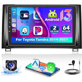 2+64G Android 13 Car Stereo Radio for Toyota Tundra 2014-2021 Wireless Carplay Android Auto, Hikity 9 Inch HD Touch Screen with AHD Backup Camera/GPS Navigation/WiFi/Bluetooth/SWC/FM RDS/EQ/Canbus