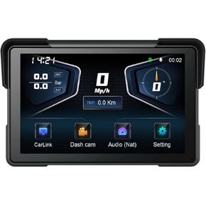 Eonon P6 for Motorcycle CarPlay& Android Auto& Dual Bluetooth,7" Motorbike IPS Screen with Navigation,4K+1K Dual DVR Cameras,TPMS,Speed/Compass/Time Display,IP68 Waterproof,64GB Card