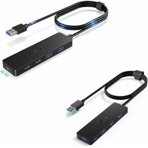 Aceele USB Hub 3.0 Splitter with 2 USB-C and 2 USB-A, 4 Ports Ultra-Slim Multiport Expander Adapter with 4ft Extension Long Cable Cord, Bundle of USB Hub 3.0 Splitter with 4 USB-A Ports