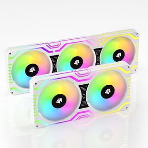Asiahorse Matrix Series Case Fan Bundle, White ARGB 360MM and 260MM All-in-One Square Frame Integrated Fan with PWM Control