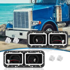 Headlight Housing Base With Wire Harnesses Replacement for Kenworth T600 T800 T400 W900 K100 C500/Peterbilt 378 379/Western Star 4900/Freightliner FLD 120 Classic XL,White Left+Right Set